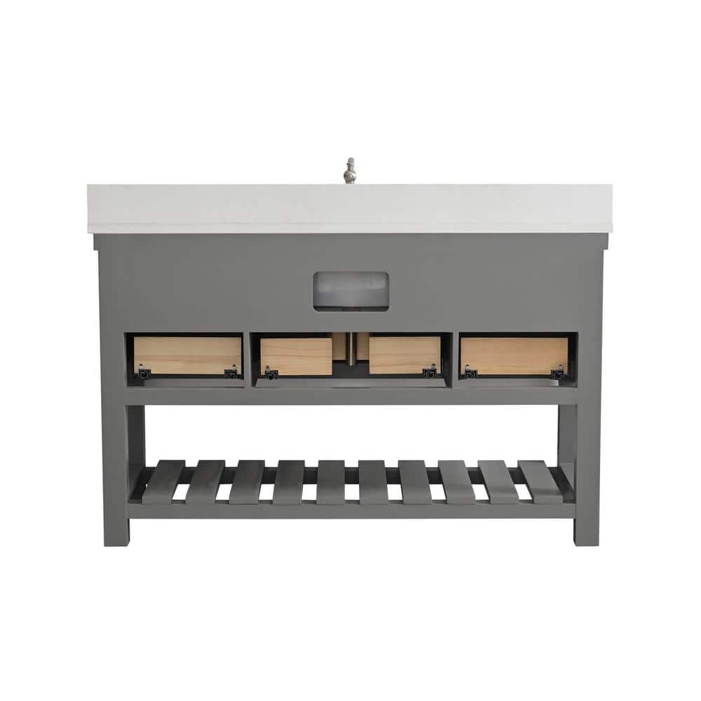 Gray Engineered Wood Single Bathroom Vanity with Ceramic Sink