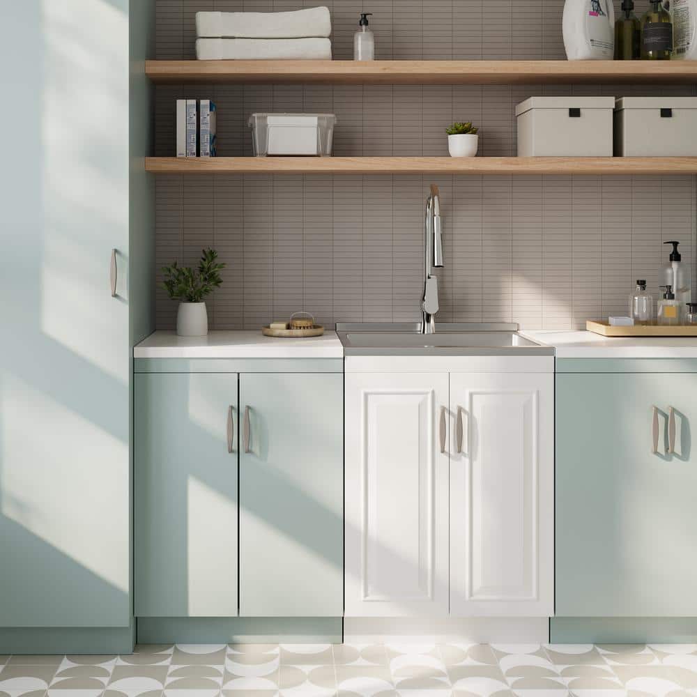 Darwin White 24 Inch Laundry Cabinet with Stainless Steel Sink