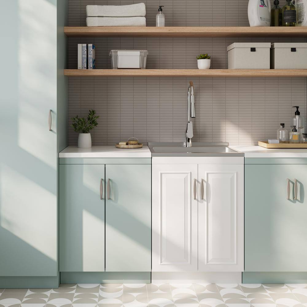 Darwin White 24 Inch Laundry Cabinet with Stainless Steel Sink