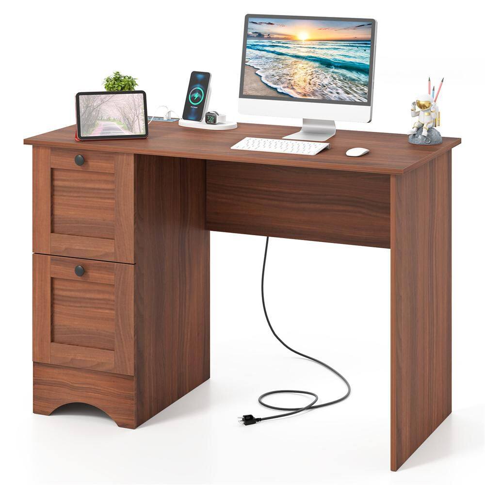 Charming Brown Engineered Wood Computer Desk with 3 Drawers