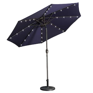 9 ft. Outdoor Market Patio Umbrella 32 LED Solar Umbrella with Tilt and Crank in Navy Blue