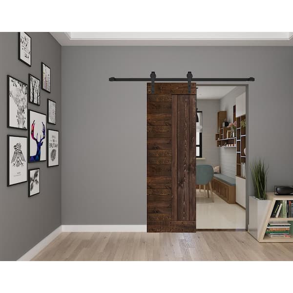 ISLIFE L Series 28 in. x 84 in. Kona Coffee Finished Solid Wood Barn Door Slab - Hardware Kit Not Included
