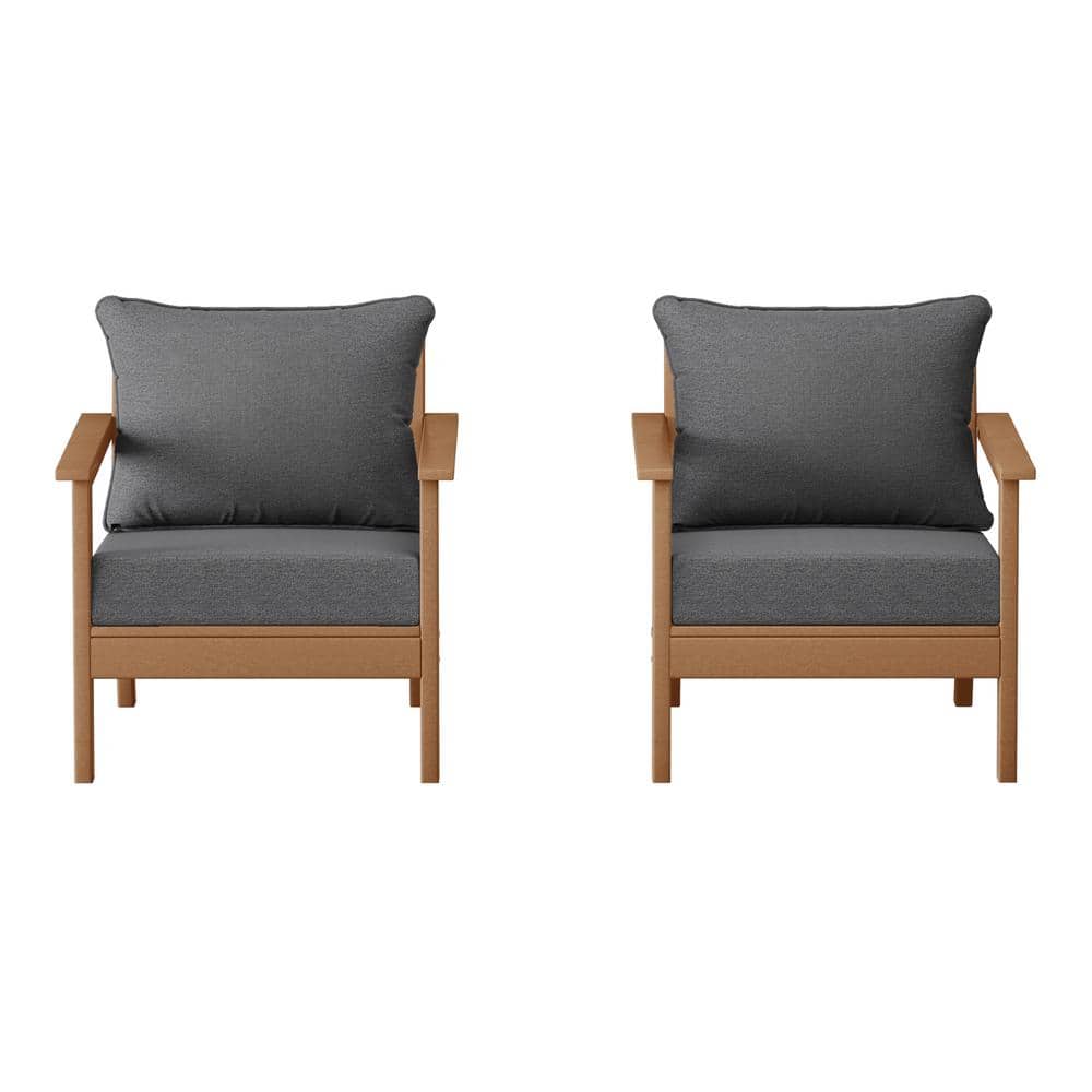 Birchwood Teak Outdoor Patio (Set of 2) Deep Seating HDPE Lounge Chairs w/ Gray Cushions price history on PriceWatchPro