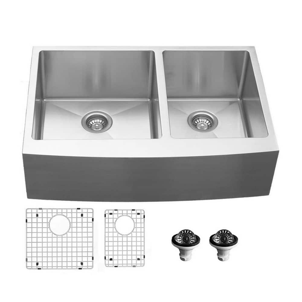 33'' Stainless Steel Farmhouse Double Bowl Kitchen Sink