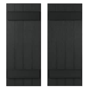 14 in. x 31 in Recycled Plastic Board and Batten Stonecroft Shutter Pair in Black