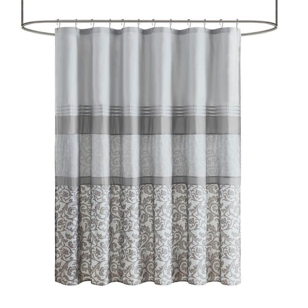 Unbranded Printed and Embroidered 72 in. W x 72 in. L Polyester Microfiber Shower Curtain in Grey
