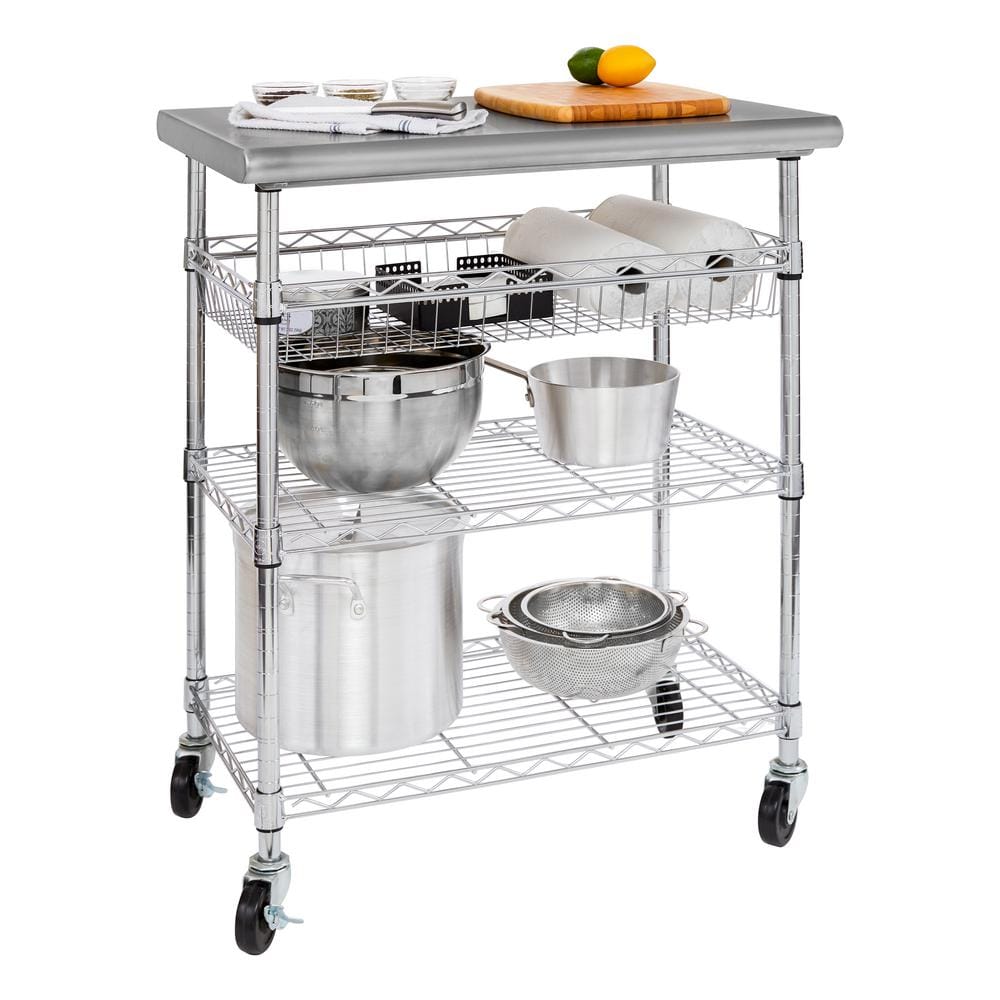 Stainless Steel Kitchen Cart with Adjustable Shelves and Wheels
