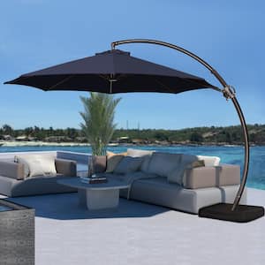 10 ft. L Outdoor Aluminum Curvy Cantilever Offset Hanging Patio Umbrella with Sandbag Base and Cover in Navy