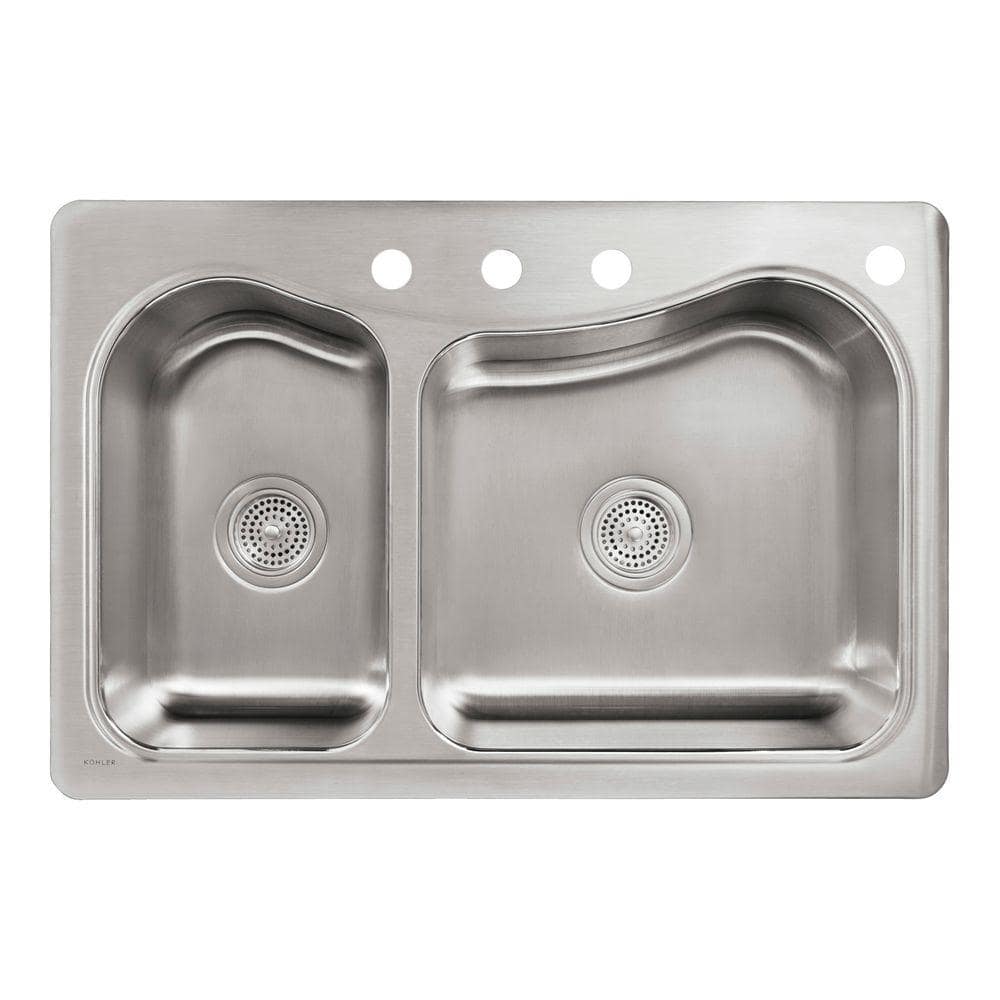 Staccato 33" Stainless Steel Double Bowl Drop-In Kitchen Sink