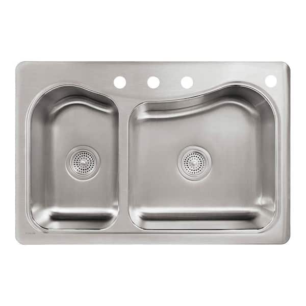 KOHLER Toccata Drop-In 33-in x 22-in Stainless Steel Double Equal Bowl  4-Hole Kitchen Sink in the Kitchen Sinks department at