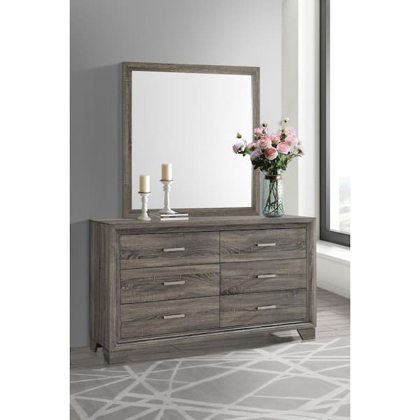 Coaster Wright Brown Oak 6-Drawer 58.5 in. Dresser with Mirror