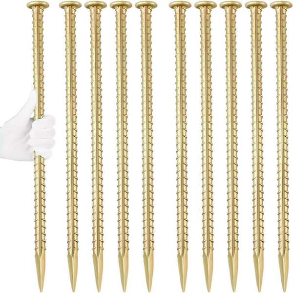 16 in. Heavy Duty Anchoring Spikes T-Shape Yellow Rebar Stakes, with Chisel Point End for Speed Bump and Tent, 10-Pack