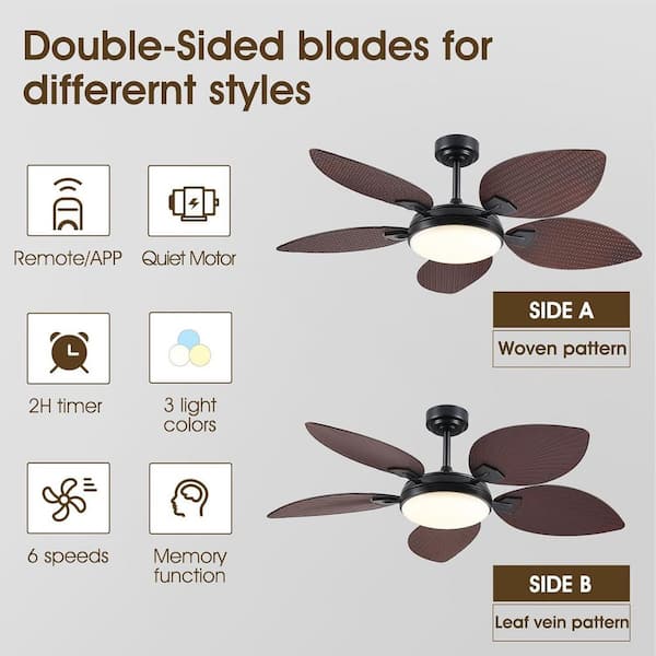 Kviflon 52 in. Indoor/Outdoor Black Brown 5 Palm Leaf Shaped