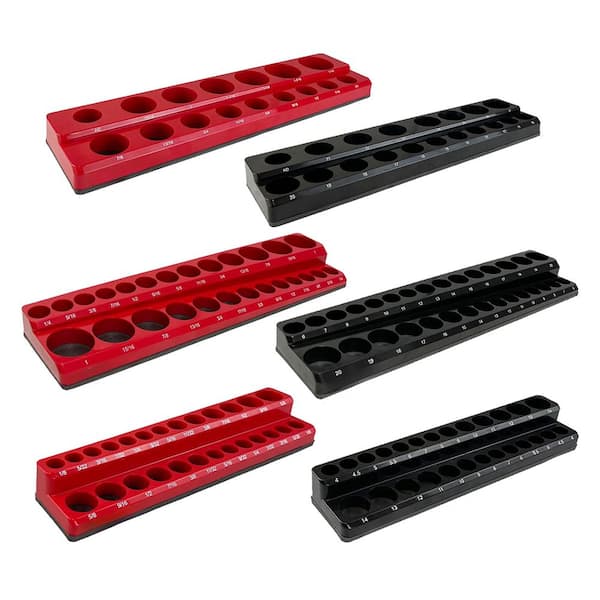 Red ABS Magnetic Socket Organizer SAE Metric Socket Holder Set for Tool Cart Iron Box 6 Piece Pack