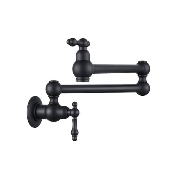 Tahanbath Wall Mount Folding Kitchen Pot Filler Faucet in Matte Black