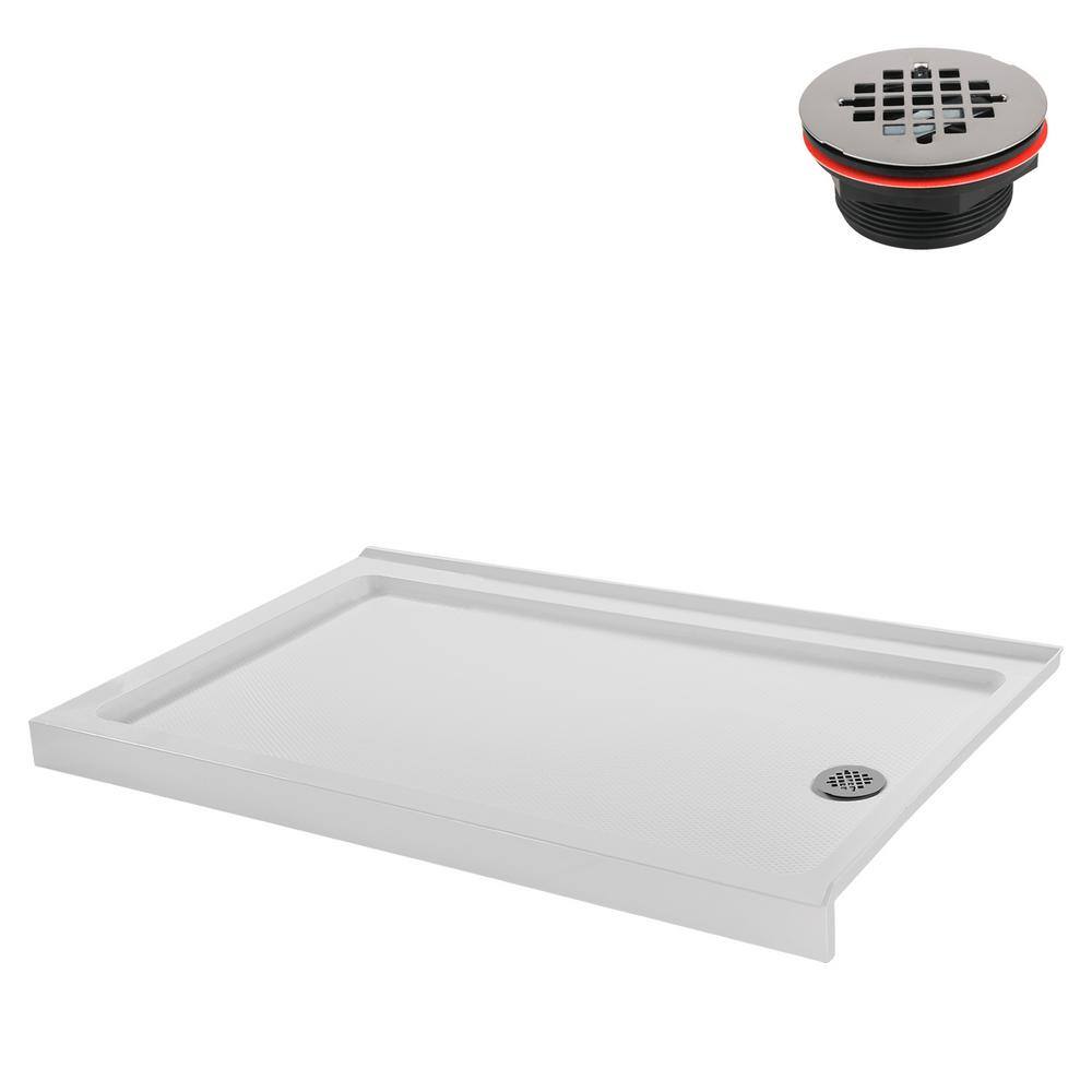 Glossy White Rectangular Acrylic Shower Base with Round Drain