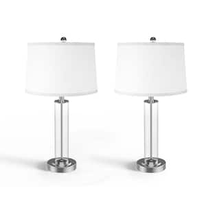 24.4 in. Chrome Bamboo Joint Hemp shade Touch Control Table Lamp Modern Nightstand Bedside Lamp with USB Ports(Set of 2)
