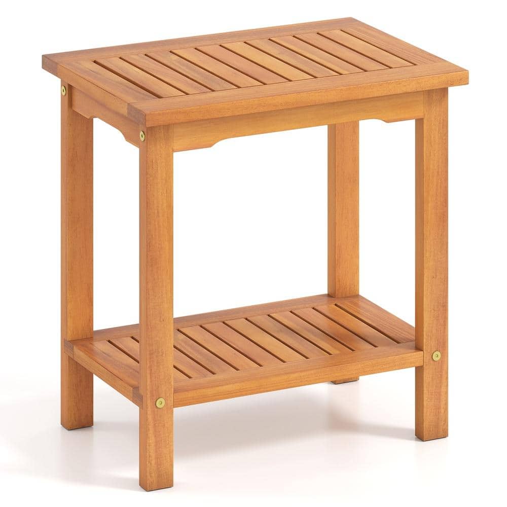 2-Tier Outdoor Acacia Wood Side Table with Slatted Tabletop and Storage Shelf price history on PriceWatchPro