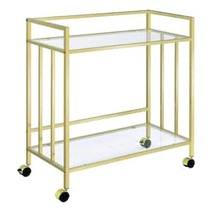Cara Brass Rectangular Glass Bar Cart with Casters