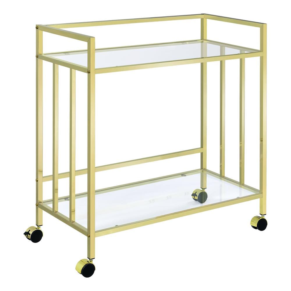 Coaster Home Furnishings Cara Brass Rectangular Glass Bar Cart with ...