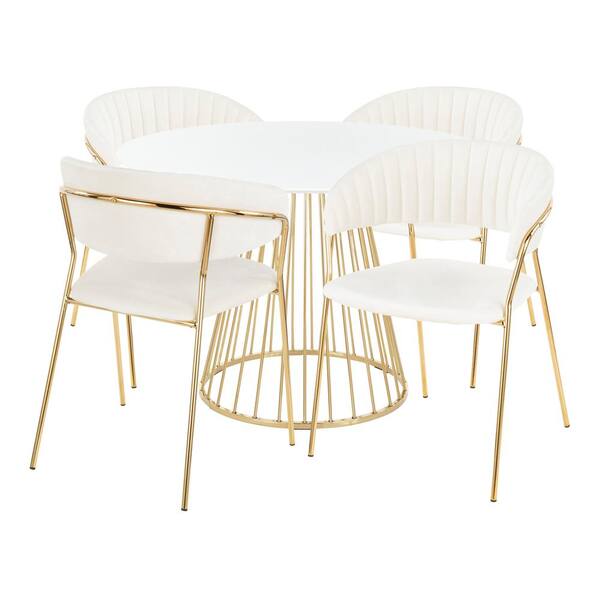 Lumisource Canary-Tania 5-Piece in White Velvet Gold Dining Set