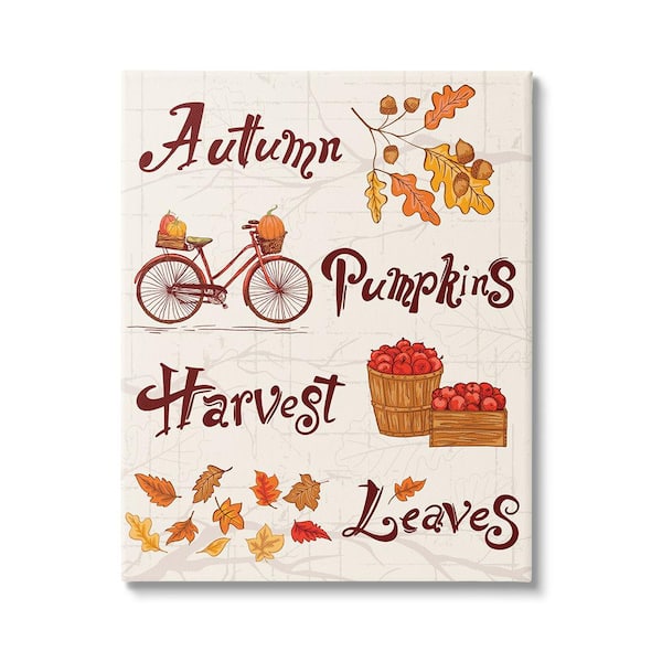 Stupell Industries Autumn Pumpkins Harvest Leaves byDiane Labombarbe 1 Piece Unframed Graphic Print Nature Poster Art Print 40 in. x 30 in.