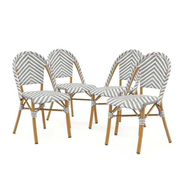 Furniture of America Elgine Gray and Natural Tone Aluminum Outdoor Dining Chair (Set of 4)