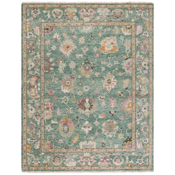 Samarkand 9 ft. x 12 ft. Green/Pink Cottage Oushak Floral Area Rug