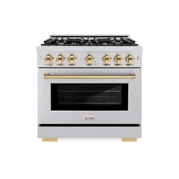 ZLINE Kitchen and Bath Select 36 in. 6-Burner Dual Fuel Range with Convection Oven in Stainless Steel and Polished Gold
