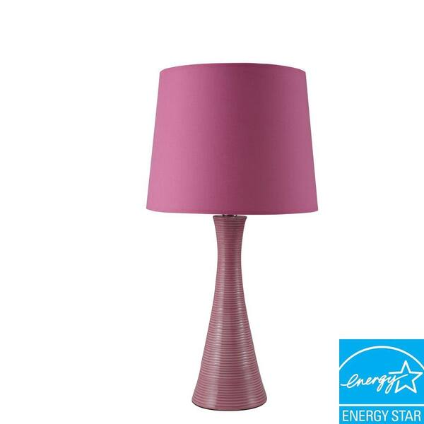 ORE International 26.5 in. Ceramic Ribbed Pink Table Lamp