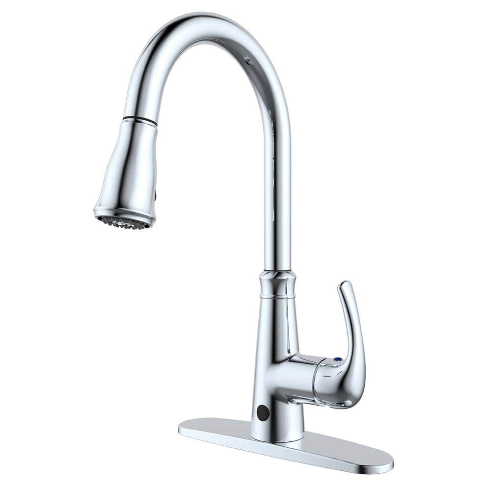 Runfine Single-Handle Pull-Down Sprayer Kitchen Faucet with Hands-Free feature in Chrome, Grey -  RFG202G-2
