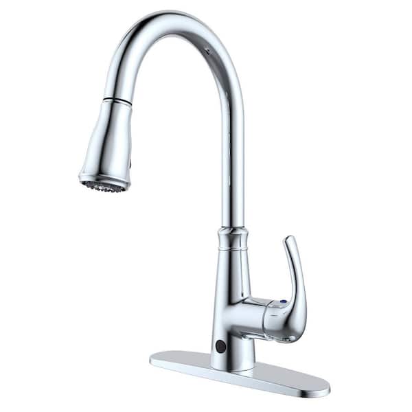 Runfine Single-Handle Pull-Down Sprayer Kitchen Faucet with Hands-Free feature in Chrome