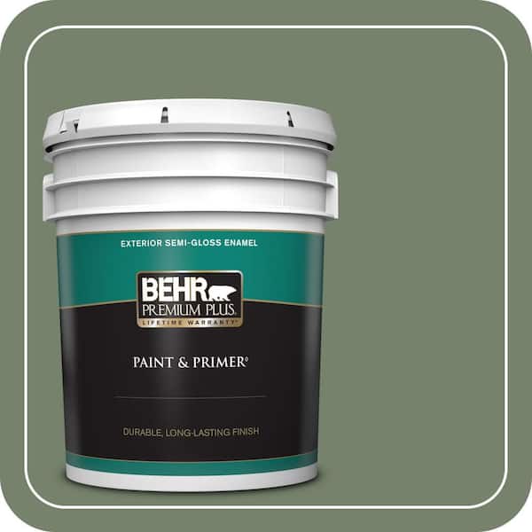 BEHR PREMIUM PLUS 5 gal. #MQ6-16 Gazebo Green Semi-Gloss Enamel Exterior Paint & Primer