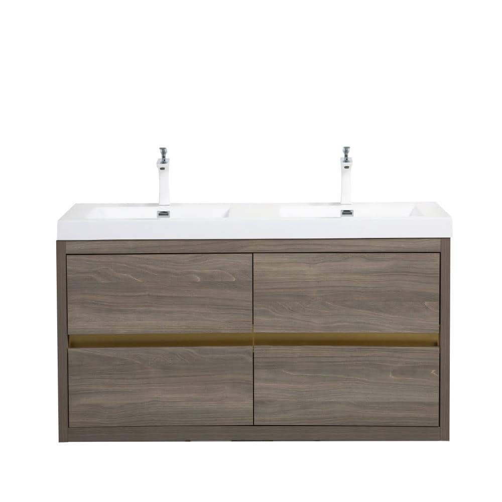 60 in. W Wall-Mounted Double Sink Vanity Cabinet in Ash Grey with White Stone Resin Top price history on PriceWatchPro