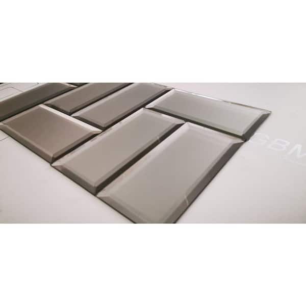 Frosted Elegance Frosted Gray 3 in. x 6 in. Beveled Matte Glass Subway Wall Tile (1 sq.ft./Case)