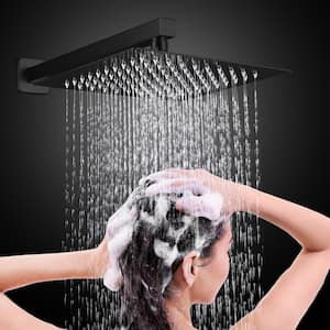 Modern Single Handle 1.8 GPM 10 in. Wall Mount Shower Head & Tub Faucet with Long Spout in Matte Black (Valve Included)