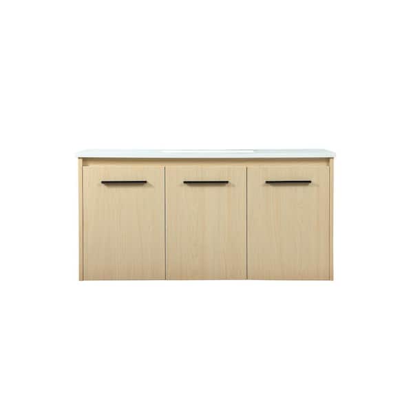 Unbranded Simply Living 40 in. W x 18 in. D x 19.7 in. H Bath Vanity in Maple with Ivory White Engineered Marble Top
