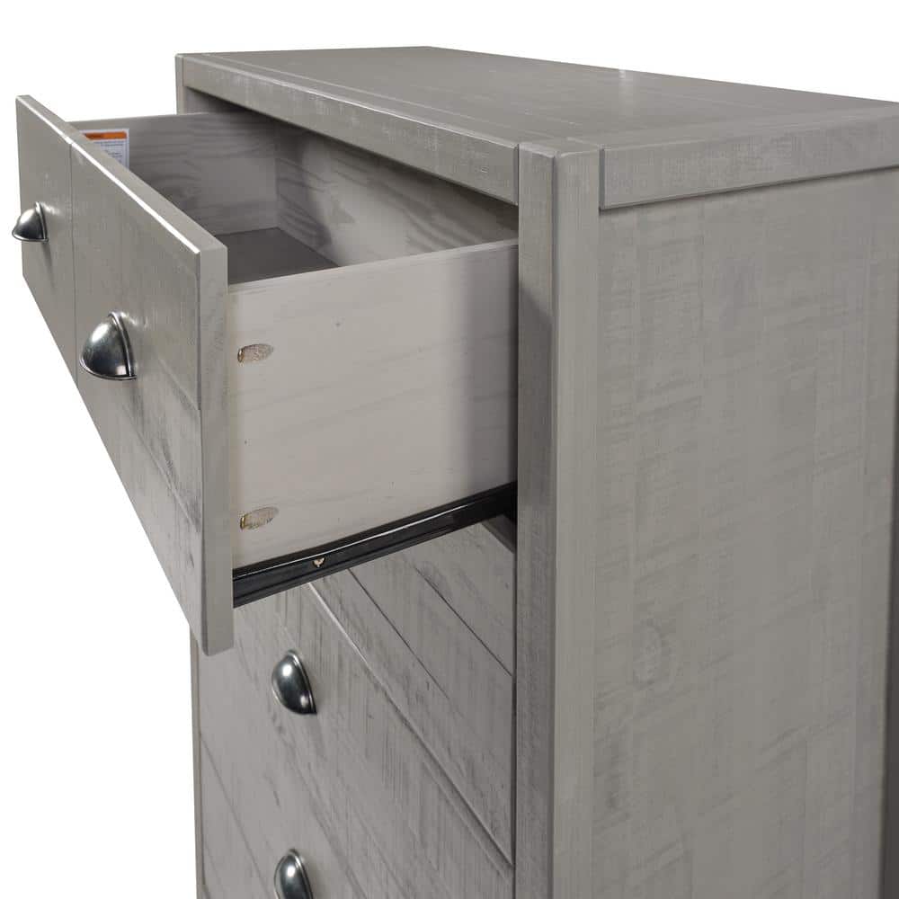 Hampton Driftwood Brown Pine Five Drawer Chest