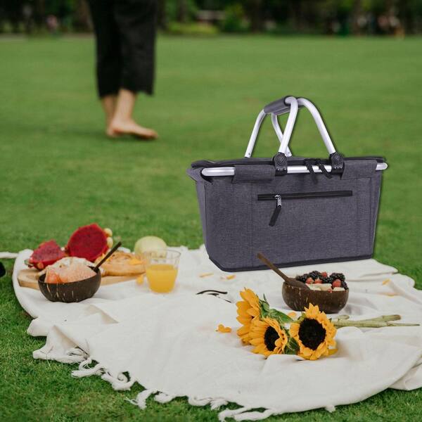 Wudkey Collapsible Polyester Picnic Basket with Lid and Handles