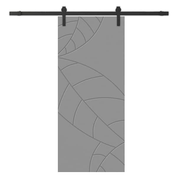 CALHOME 30 in. x 80 in. Light Gray Stained Composite MDF Paneled Interior Sliding Barn Door with Hardware Kit
