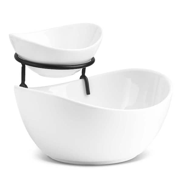 8 in. White Porcelain Chip and Dip Serving Set, 2 Tier Serving Stand Ceramic Appetizer Serving Food Display Stand