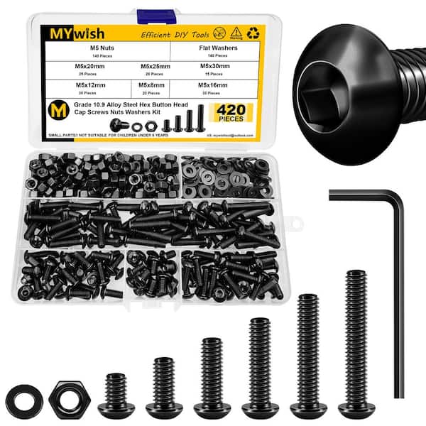 MYWISH 420-Piece M5 Button Head Screw Kit with Hex Spanner-Carbon Steel, Assorted Sizes