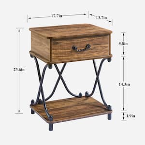Nightstands, 1 Drawer Brown Modern Nightstand With Storage, Tall End and Side Table，23.6 in. H X 13.7 in. W X 17.7 in. D
