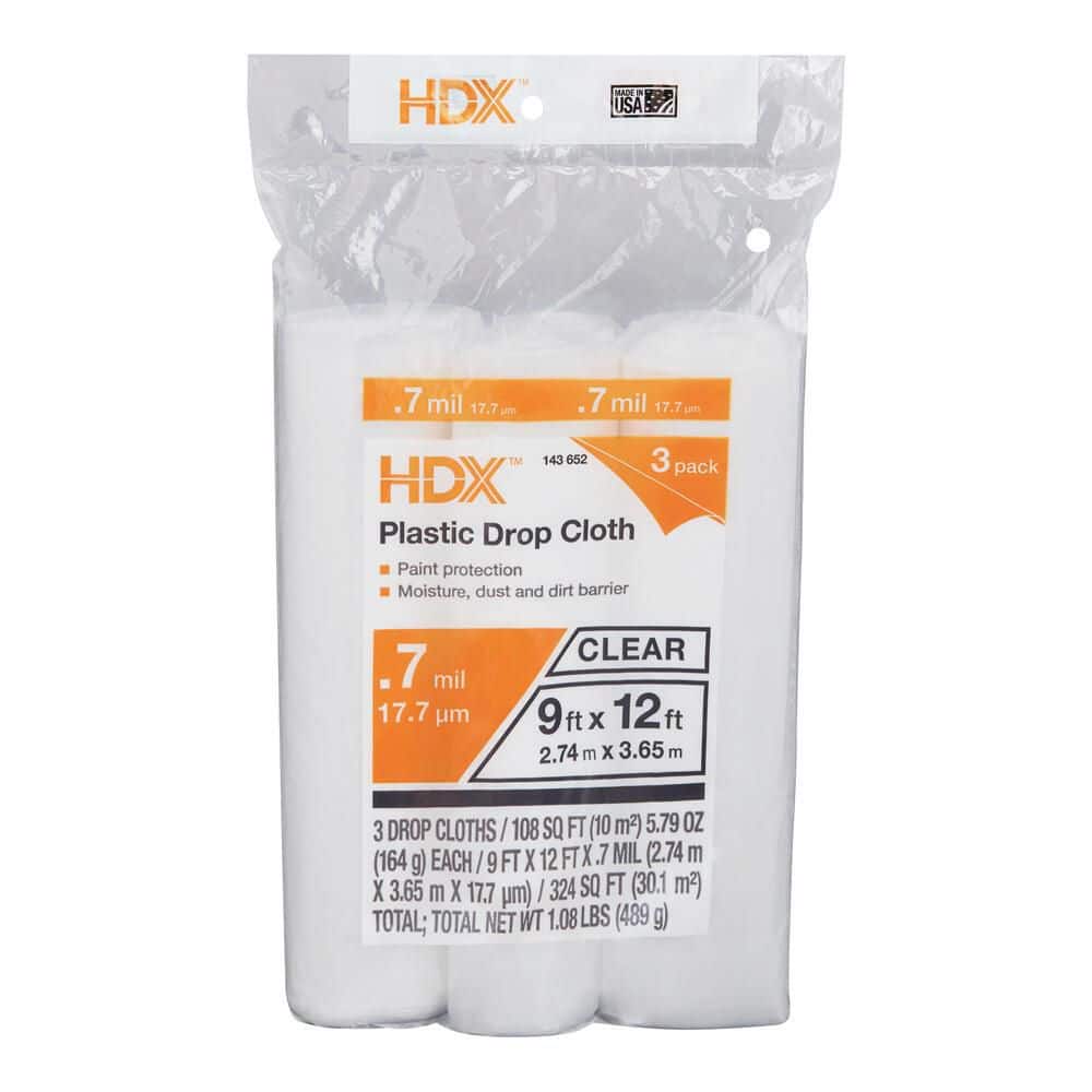 Reusable Drop Slips HDX 9 ft. x 12 ft. Clear Plastic Drop Cloths (3-Pack) DCHD-07-3 - The ...