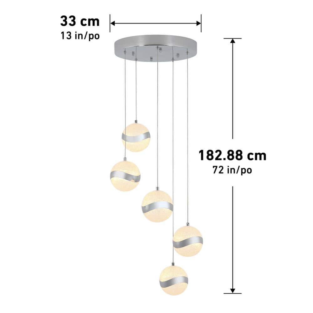 Wavey Chrome and Glass 5-Light LED Pendant, Energy Star Rated