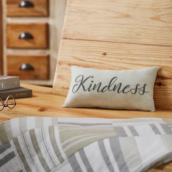 VHC Brands Finders Keepers Natural Crème, Charcoal Grey Farmhouse Kindness 7 in. x 13 in. Throw Pillow