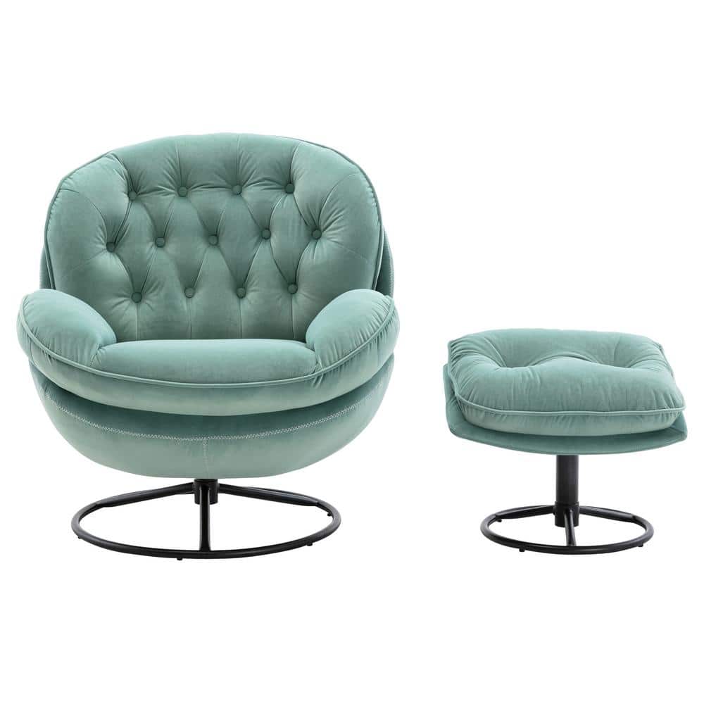 Teal Velvet Accent Chair Egg Chair with Ottoman