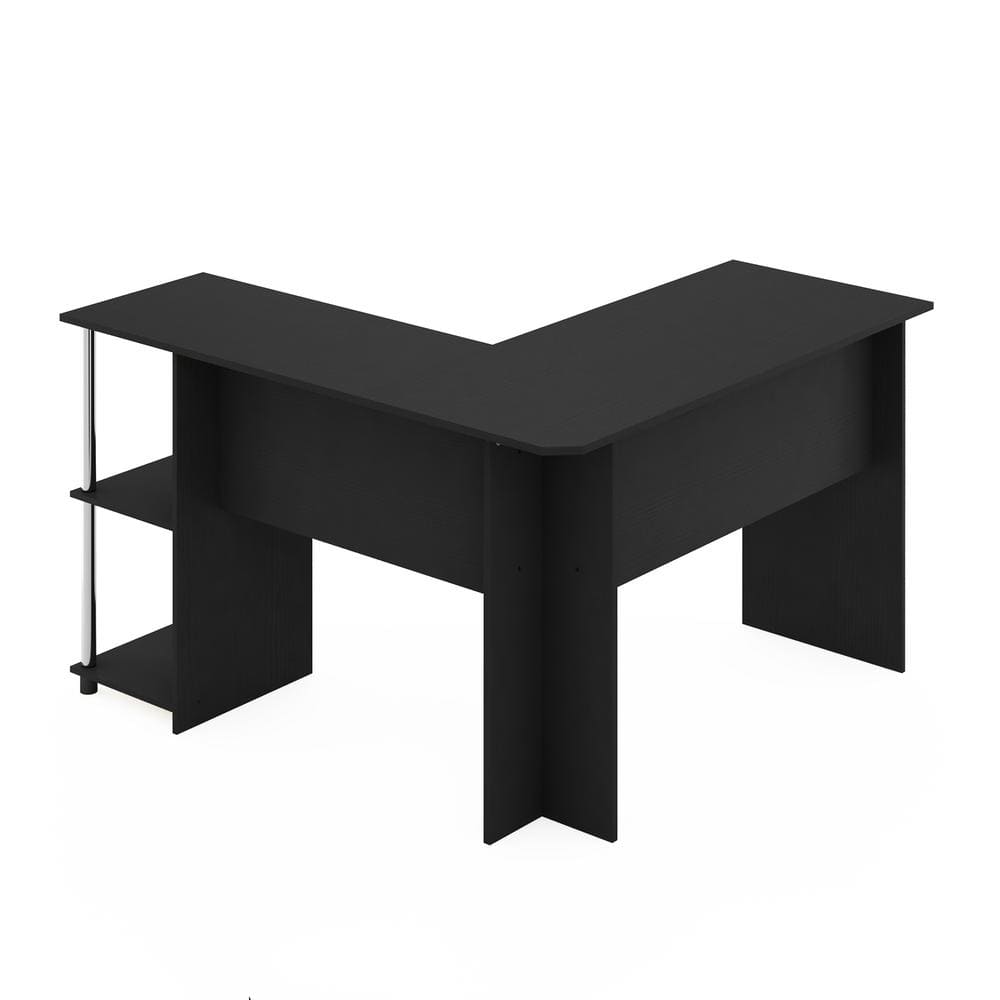 Americano Wood and Chrome L-Shaped Computer Desk with Open Shelves