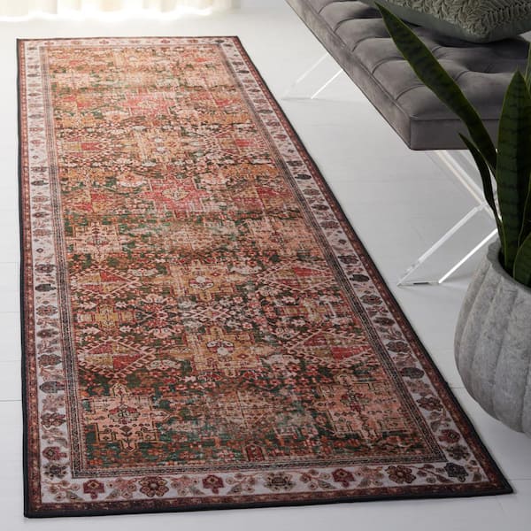 Tuscon Ivory/Green 3 ft. x 8 ft. Machine Washable Floral Border Runner Rug