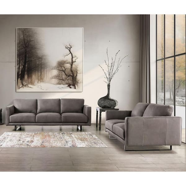 Furniture of America Diamond 77.25 in. Gray Leather 2-Seater Loveseat with Armrests
